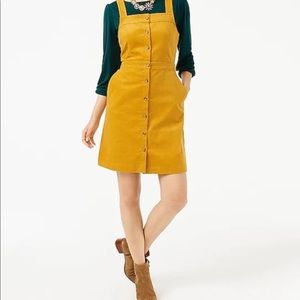J Crew Women’s Corduroy Overall Dress Sz10 Yellow Knee Length Button Front
